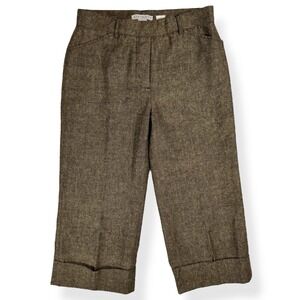 Y2K Ann‎ Trinity Wide Leg Cropped Dress Pants Size 6 High Rise Cuffed Tweed Wool